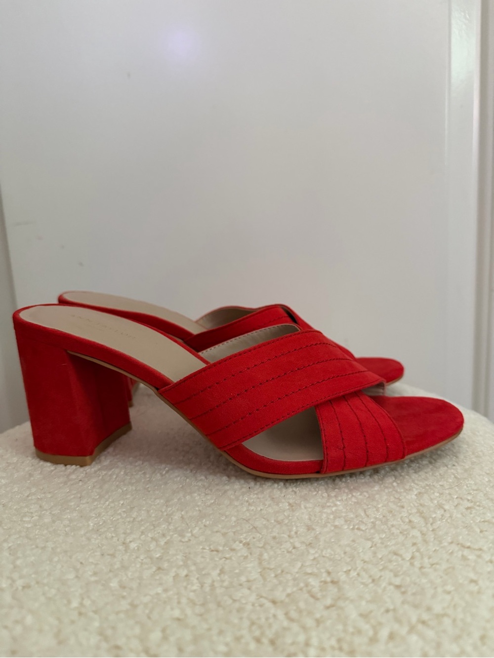 Ann Taylor Red Block Heel Mules